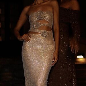 Meshki Glittering Cream Maxi Dress